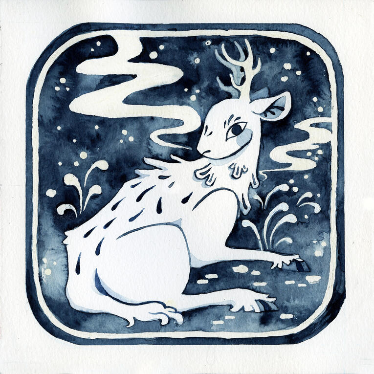 Snowy Stag - Watercolor on cold press paper